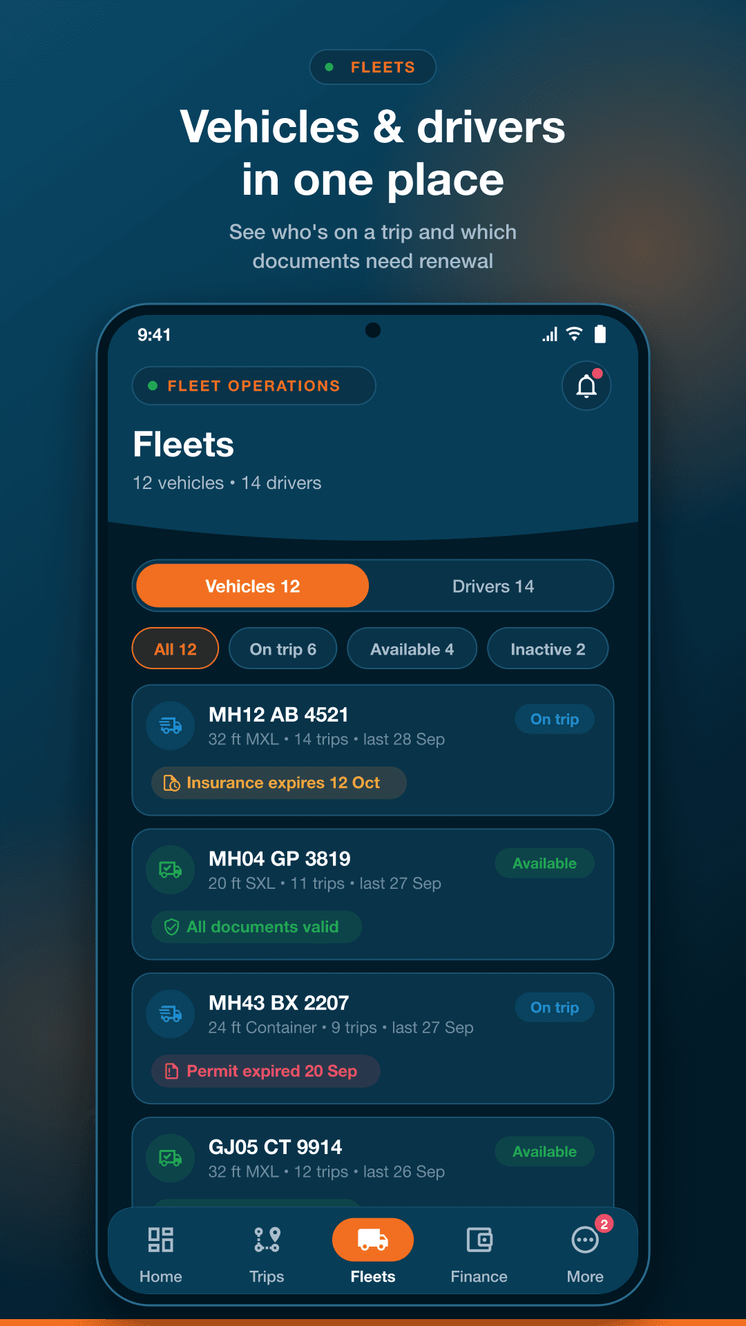 LMS Partner: Vehicles with trip status and document alerts